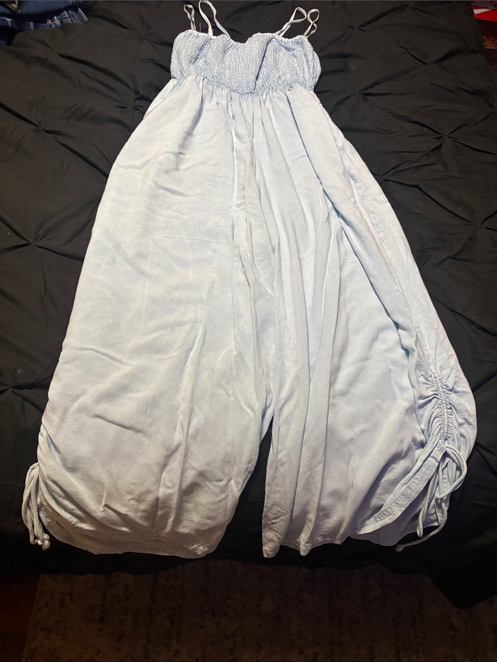 Light Blue Smocked Strappy Jumpsuit